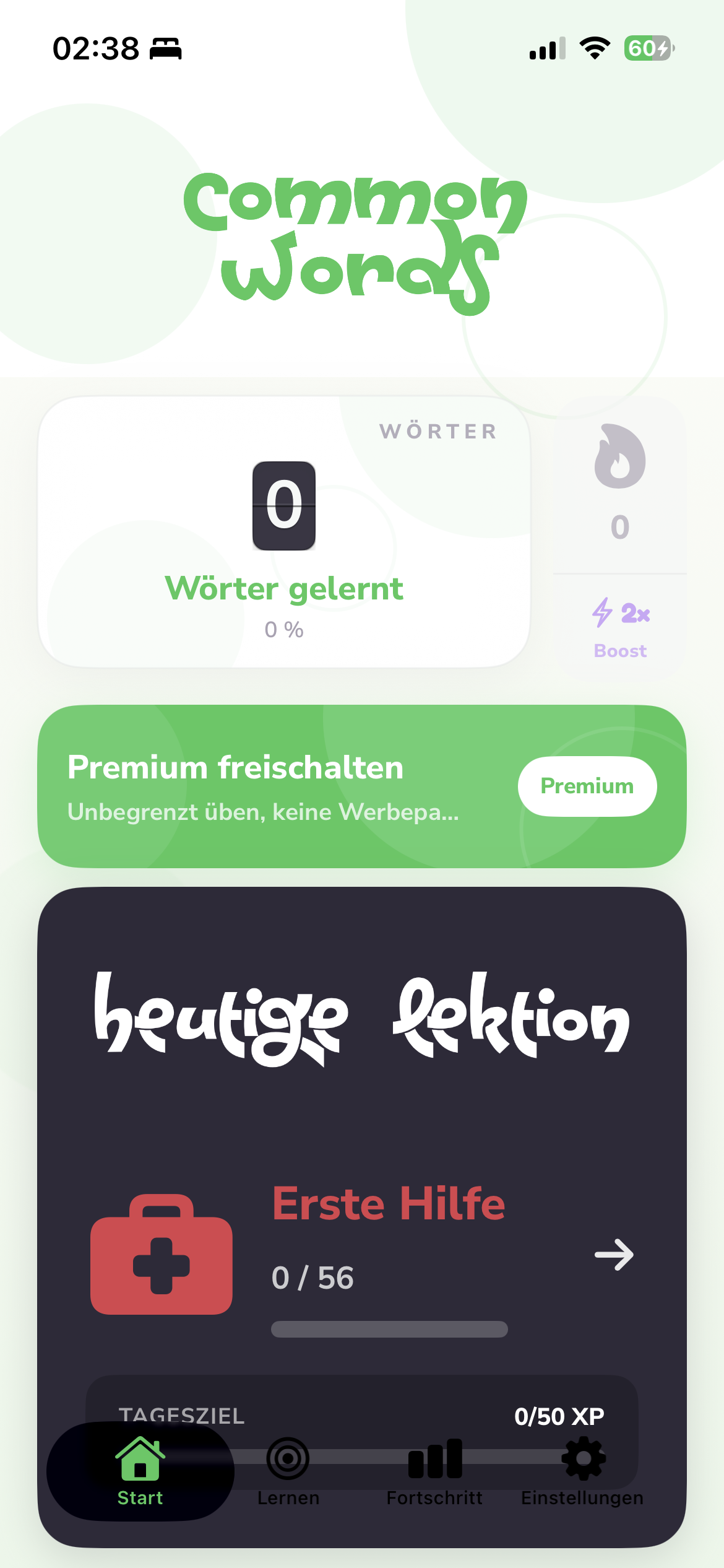 Common Words home screen
