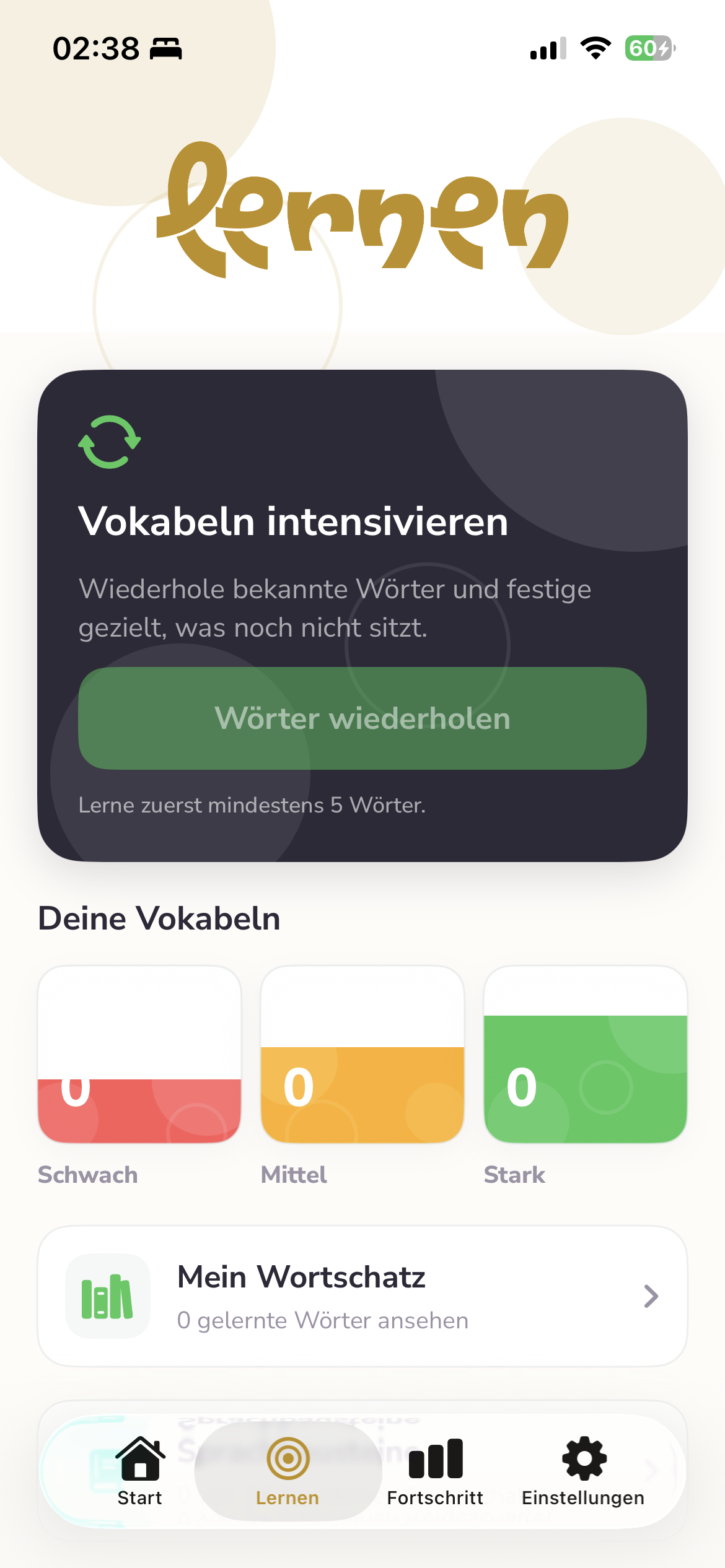 Common Words learn screen