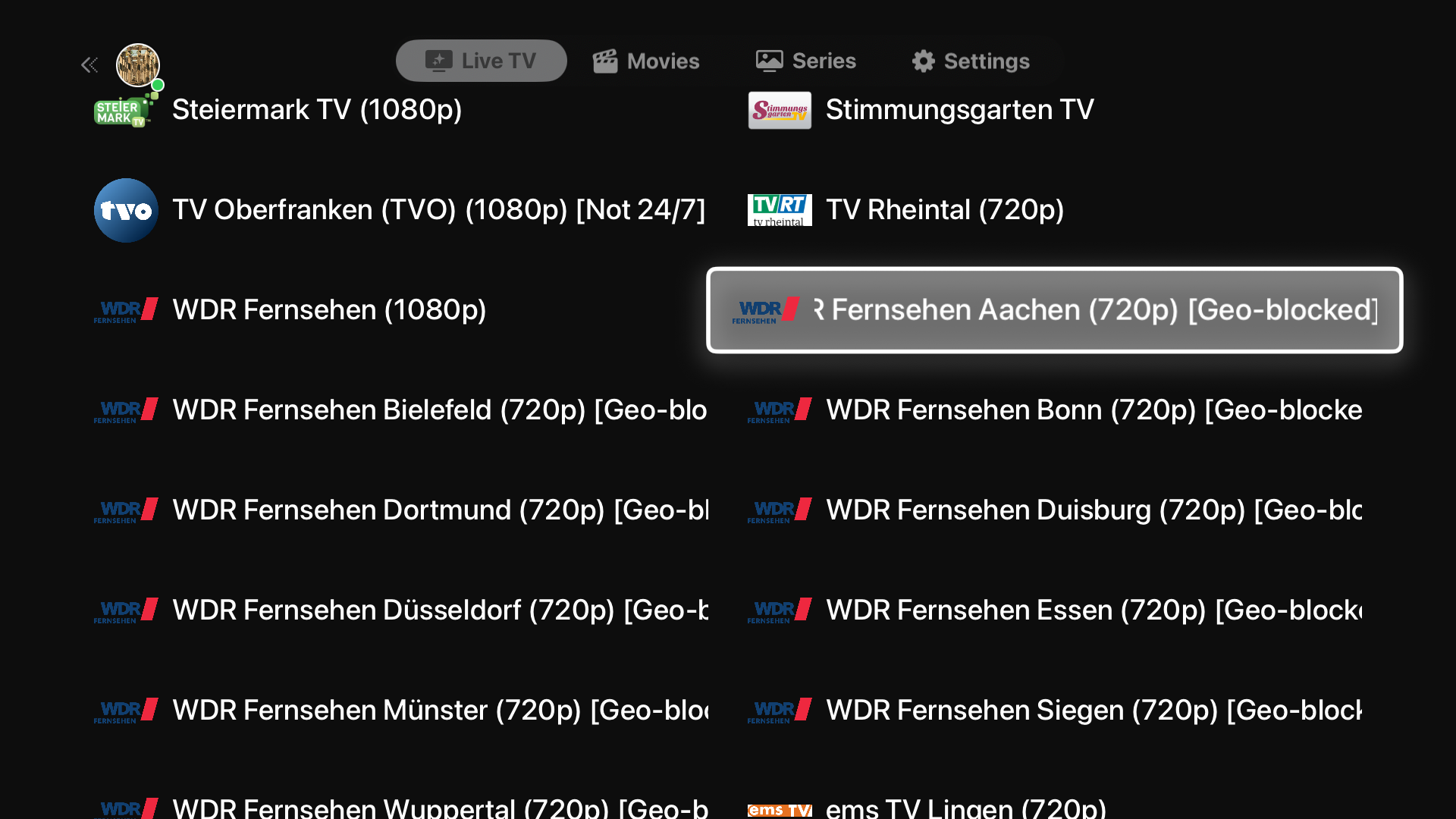 IPTV One on Apple TV