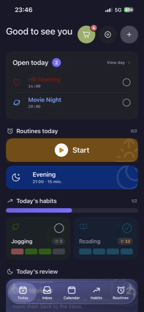 Productivity Planner today screen