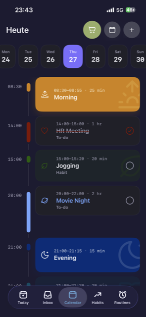 Productivity Planner calendar screen